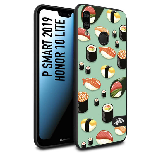 CUSTOMIZZA - Custodia cover nera morbida in tpu compatibile per Huawei P SMART 2019 sushi disegni giapponese nighiri acquamarina verde