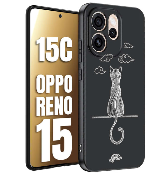 CUSTOMIZZA - Custodia cover nera morbida in tpu compatibile per Oppo Reno 15 - Reno 15Cgatto mandala stilizzato gattino a rilievo soft touch donna bianca