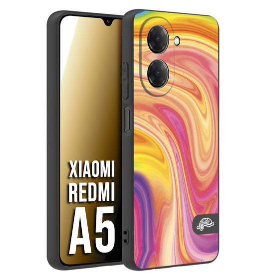 CUSTOMIZZA - Custodia cover nera morbida in tpu compatibile per Xiaomi Redmi A5 colorata fantasia vortice marmo onde rosa fucsia gialla