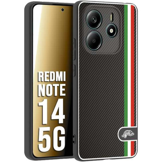 CUSTOMIZZA - Custodia cover nera morbida in tpu compatibile per Xiaomi Redmi Note 14 5G effetto fibra di carbonio bandiera Italia made in Italy