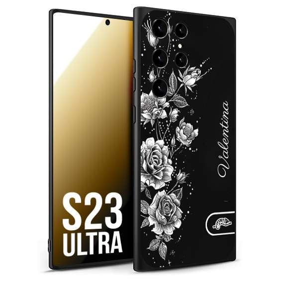 CUSTOMIZZA - Custodia cover nera morbida in tpu compatibile per Samsung S23 ULTRA a rilievo soft touch personalizzata nome rose fiori donna