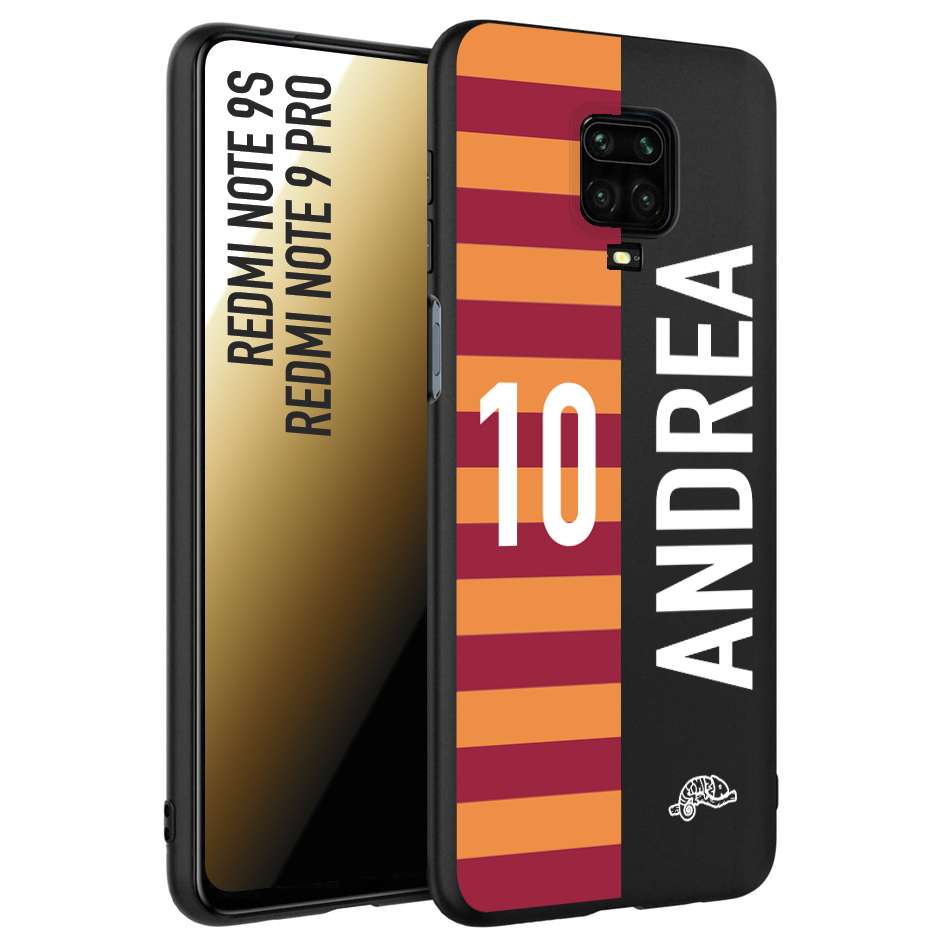 CUSTOMIZZA - Custodia cover nera morbida in tpu compatibile per Xiaomi Redmi Note 9S - Note 9 PRO personalizzata calcio football nome e numero calciatori giallo rossi