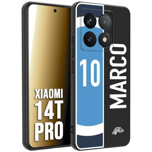 CUSTOMIZZA - Custodia cover nera morbida in tpu compatibile per Xiaomi 14T PRO personalizzata calcio football nome e numero calciatori biancoazzurri bianco celesti