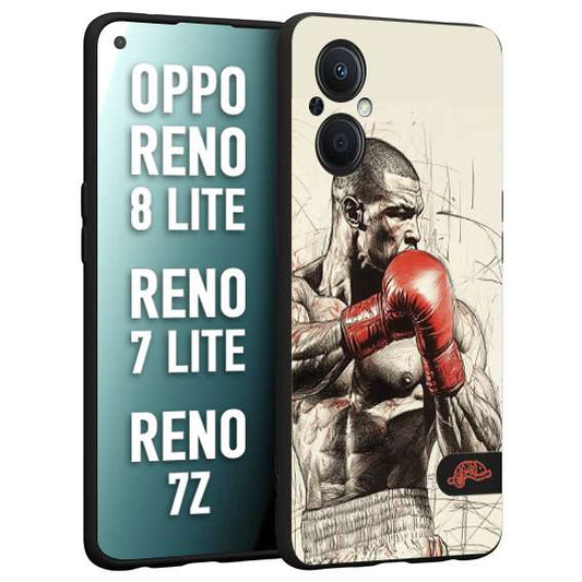 CUSTOMIZZA - Custodia cover nera morbida in tpu compatibile per Oppo Reno 7 Lite - 8 Lite - 7Z pugilato pugili disegno tattoo guantoni box sport ring