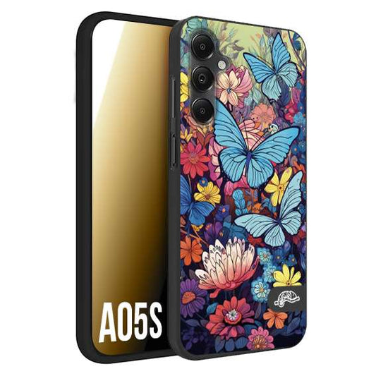 CUSTOMIZZA - Custodia cover nera morbida in tpu compatibile per Samsung A05S farfalle butterfly moderno donna disegnate gialla blu rosa