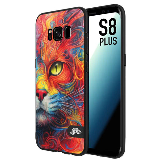 CUSTOMIZZA - Custodia cover nera morbida in tpu compatibile per Samsung S8 PLUS animali color cat gatto viso colori vibranti disegnato schizzo