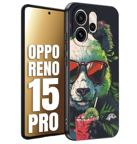 CUSTOMIZZA - Custodia cover nera morbida in tpu compatibile per Oppo Reno 15 PRO estate disegnata cocktails animali simpatici panda mojito