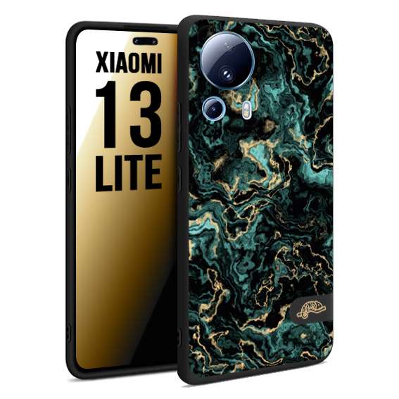 CUSTOMIZZA - Custodia cover nera morbida in tpu compatibile per Xiaomi 13 LITE effetto marmo marble verde green venature dorato pietra