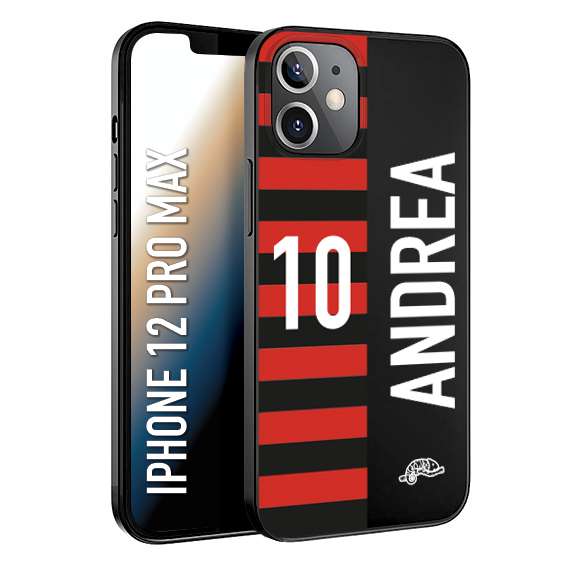CUSTOMIZZA - Custodia cover nera morbida in tpu compatibile per iPhone 12 PRO MAX personalizzata calcio football nome e numero calciatori rossonera