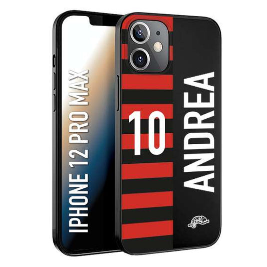 CUSTOMIZZA - Custodia cover nera morbida in tpu compatibile per iPhone 12 PRO MAX personalizzata calcio football nome e numero calciatori rossonera