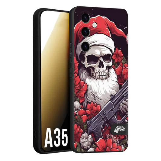 CUSTOMIZZA - Custodia cover nera morbida in tpu compatibile per Samsung A35 5G teschio natale santa claus fiori tattoo disegnato