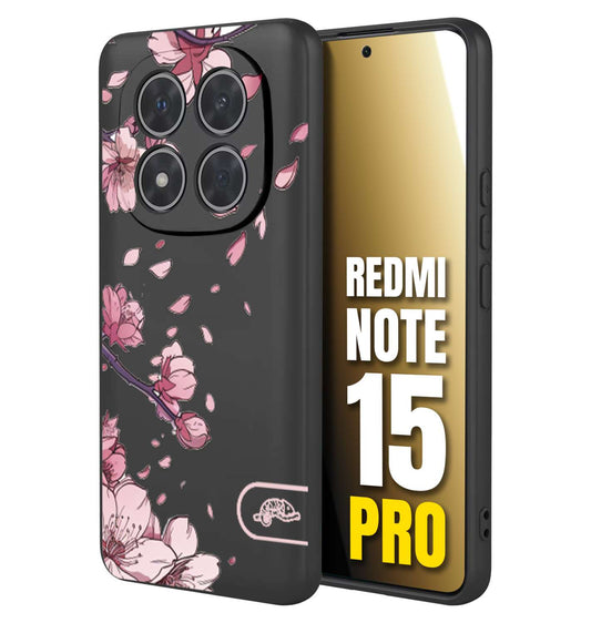 CUSTOMIZZA - Custodia cover nera morbida in tpu compatibile per Xiaomi Redmi Note 15 PRO giapponese fiori di ciliegio in fiore a rilievo disegnata tattoo