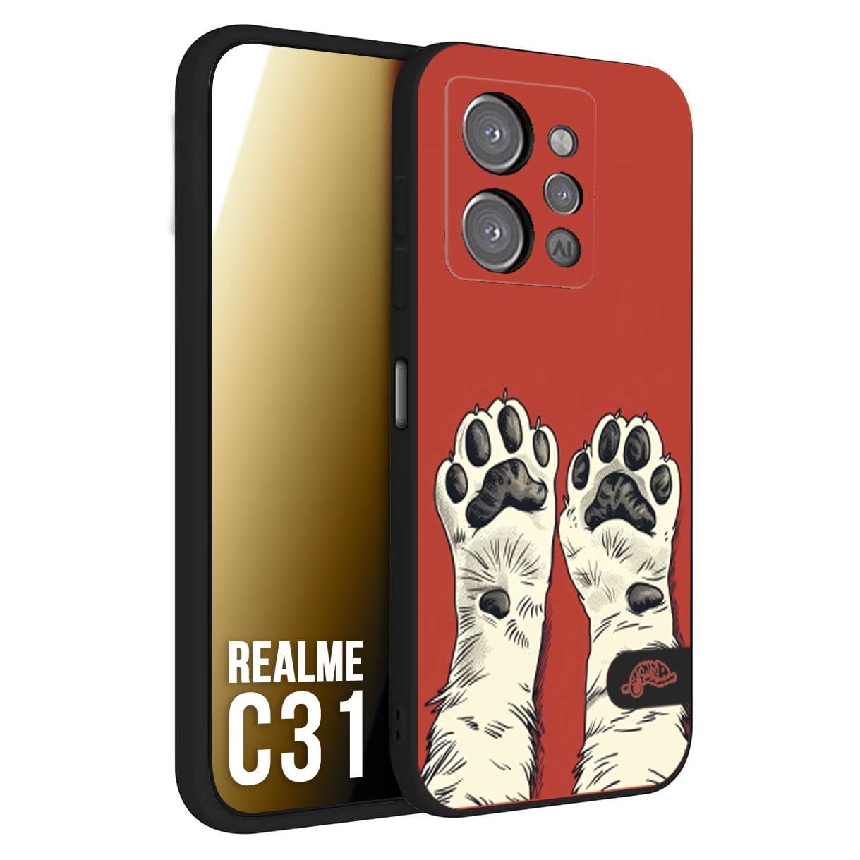 CUSTOMIZZA - Custodia cover nera morbida in tpu compatibile per Realme C31 zampe di gatto cat paws rossa red disegnata fumetto cartoon