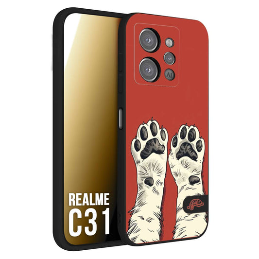 CUSTOMIZZA - Custodia cover nera morbida in tpu compatibile per Realme C31 zampe di gatto cat paws rossa red disegnata fumetto cartoon