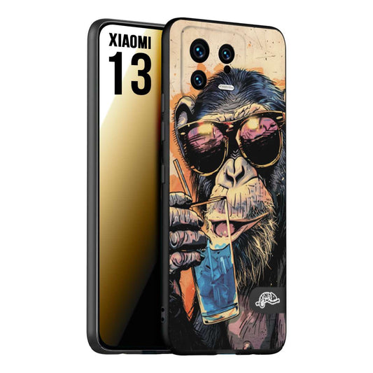CUSTOMIZZA - Custodia cover nera morbida in tpu compatibile per Xiaomi 13 estate disegnata cocktails animali simpatici scimmia monkey negroni