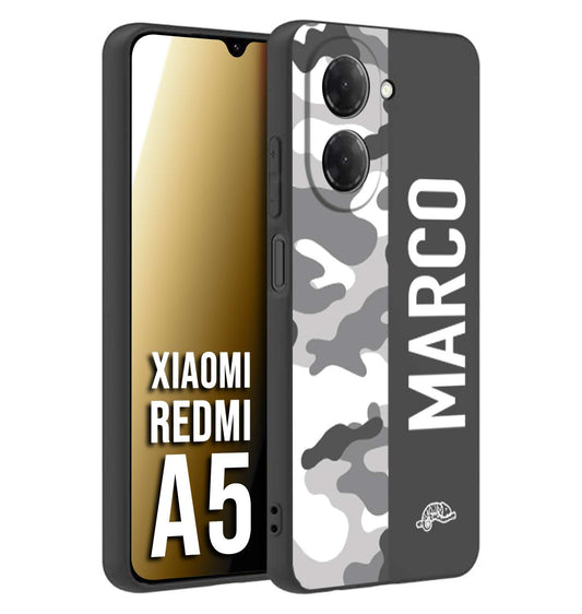 CUSTOMIZZA - Custodia cover nera morbida in tpu compatibile per Xiaomi Redmi A5 camouflage mimetico militare personalizzata nome bianco