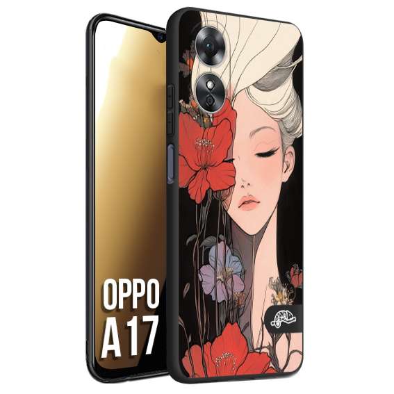 CUSTOMIZZA - Custodia cover nera morbida in tpu compatibile per Oppo A17 woman flower Fantasia Floreale Design Donna e Fiori, Retro Artistico
