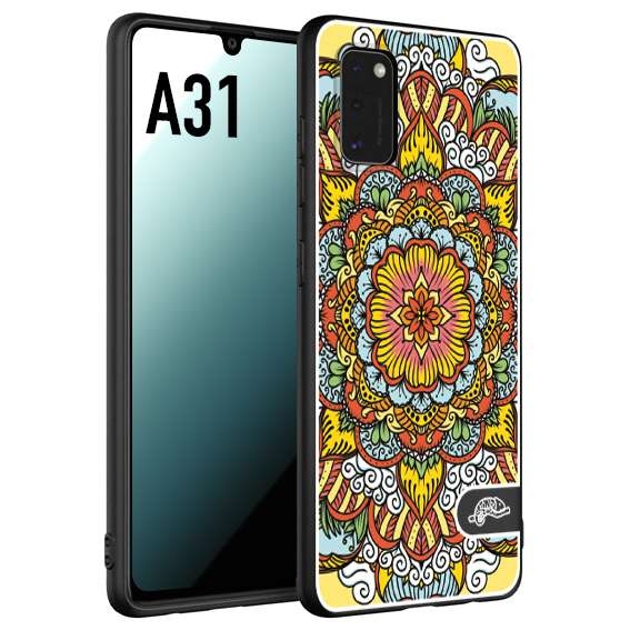 CUSTOMIZZA - Custodia cover nera morbida in tpu compatibile per Samsung A31 mandala colorato fiore nuvole arancione