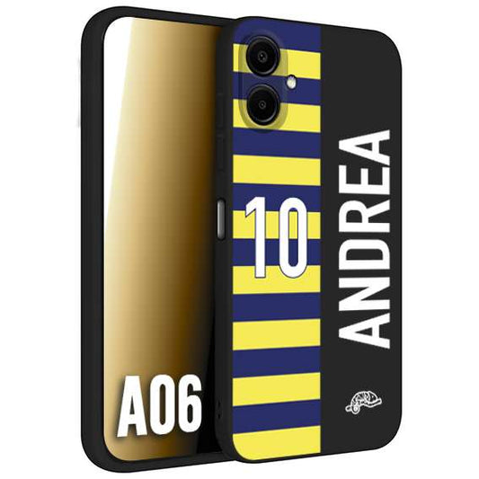 CUSTOMIZZA - Custodia cover nera morbida in tpu compatibile per Samsung A06 personalizzata calcio football nome e numero calciatori giallo blu