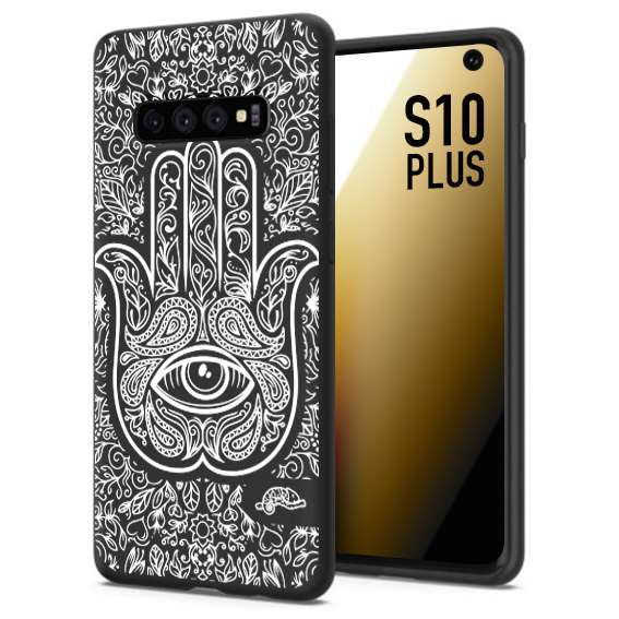 CUSTOMIZZA - Custodia cover nera morbida in tpu compatibile per Samsung S10 PLUS mano di fatima effetto rilievo mandala donna