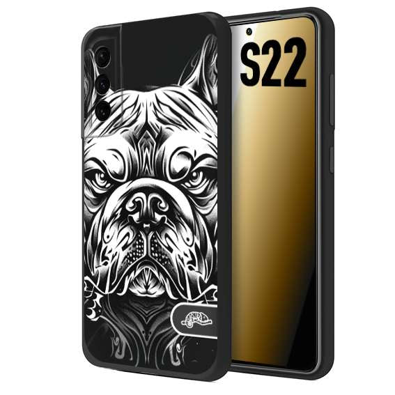 CUSTOMIZZA - Custodia cover nera morbida in tpu compatibile per Samsung S22 bulldog bianco a rilievo disegnato tattoo tatuaggio