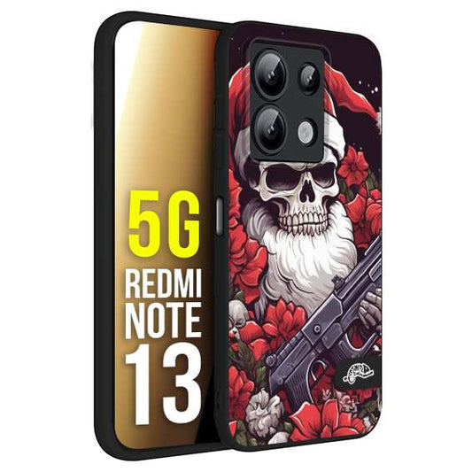 CUSTOMIZZA - Custodia cover nera morbida in tpu compatibile per Xiaomi Redmi Note 13 5G teschio natale santa claus fiori tattoo disegnato