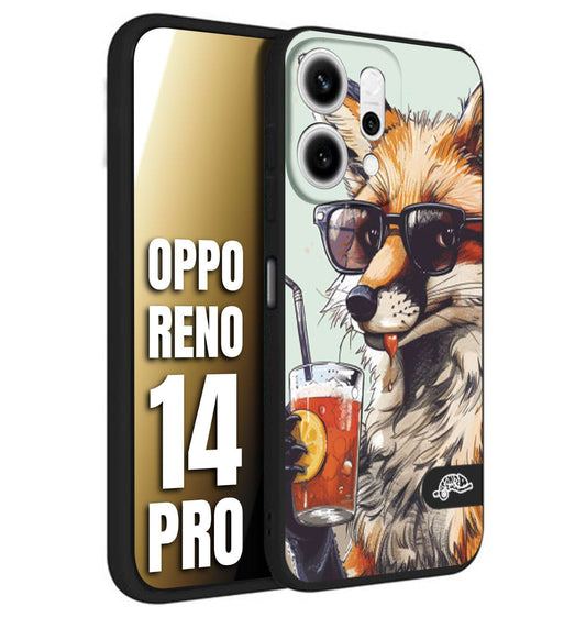 CUSTOMIZZA - Custodia cover nera morbida in tpu compatibile per Oppo Reno 14 PRO estate disegnata cocktails animali simpatici fox volpe negroni