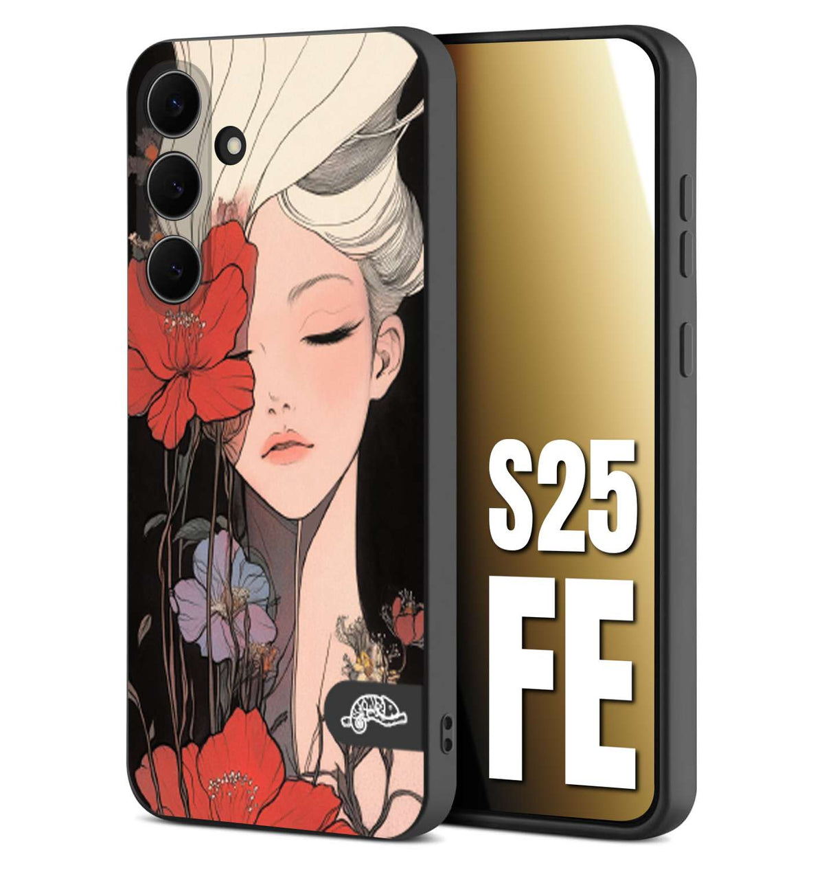 CUSTOMIZZA - Custodia cover nera morbida in tpu compatibile per Samsung S25 FE woman flower Fantasia Floreale Design Donna e Fiori, Retro Artistico
