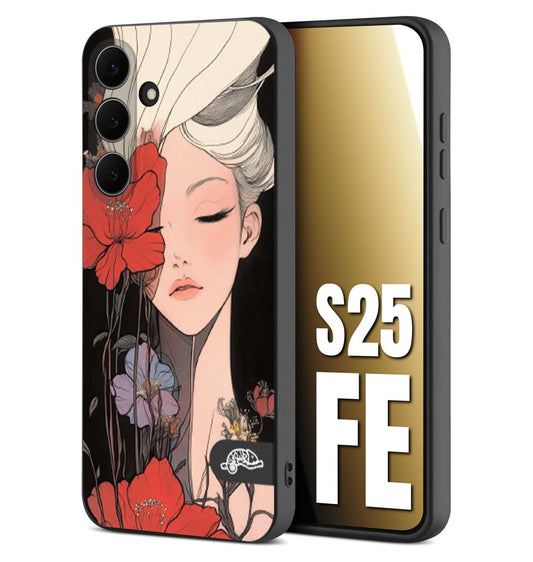 CUSTOMIZZA - Custodia cover nera morbida in tpu compatibile per Samsung S25 FE woman flower Fantasia Floreale Design Donna e Fiori, Retro Artistico