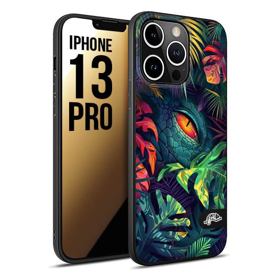 CUSTOMIZZA - Custodia cover nera morbida in tpu compatibile per iPhone 13 PRO animali color giungla tropicale occhio di coccodrillo alligatore disegnato