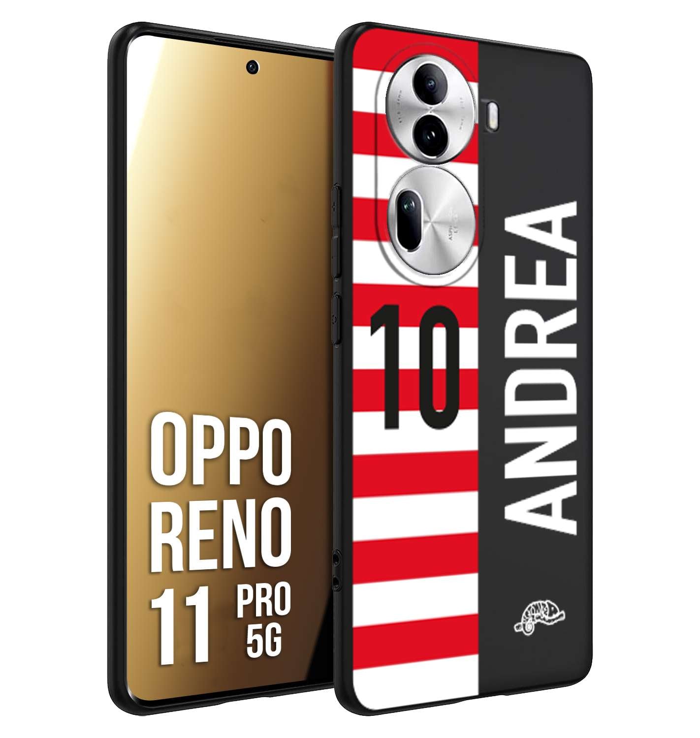 CUSTOMIZZA - Custodia cover nera morbida in tpu compatibile per Oppo Reno 11 PRO 5G personalizzata calcio football nome e numero calciatori bianco rossa