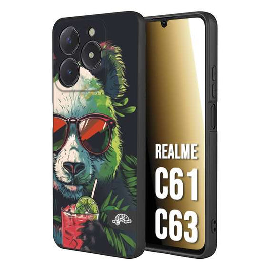 CUSTOMIZZA - Custodia cover nera morbida in tpu compatibile per Oppo C61 - C63 estate disegnata cocktails animali simpatici panda mojito
