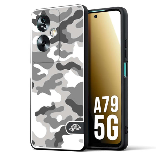 CUSTOMIZZA - Custodia cover nera morbida in tpu compatibile per Oppo A79 5G camouflage mimetico militare bianco white