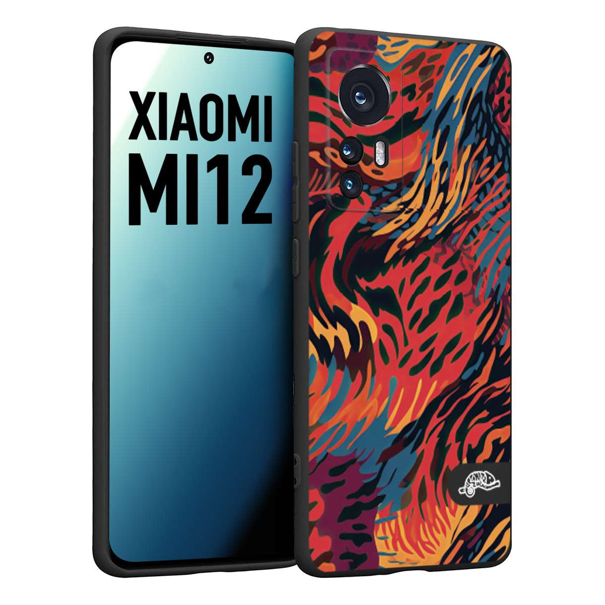 CUSTOMIZZA - Custodia cover nera morbida in tpu compatibile per Xiaomi 12 5G leopardato maculato tigrato colorata fiamme rossa blu arancione