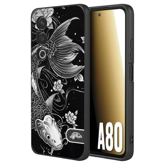CUSTOMIZZA - Custodia cover nera morbida in tpu compatibile per Oppo A80 carpa koi black and white bianco a rilievo disegnato tattoo tatuaggio