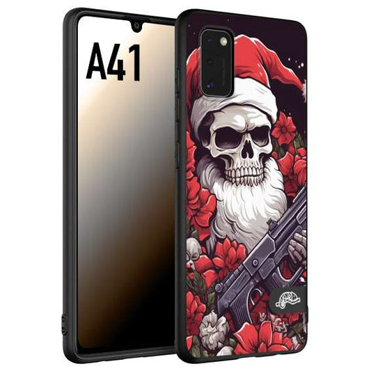 CUSTOMIZZA - Custodia cover nera morbida in tpu compatibile per Samsung A41 teschio natale santa claus fiori tattoo disegnato