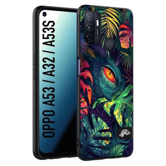 CUSTOMIZZA - Custodia cover nera morbida in tpu compatibile per Oppo A53 - A32 - A53S animali color giungla tropicale occhio di coccodrillo alligatore disegnato