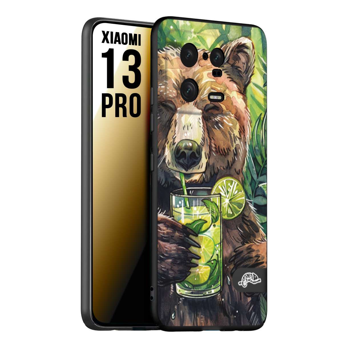 CUSTOMIZZA - Custodia cover nera morbida in tpu compatibile per Xiaomi 13 PRO estate disegnata cocktails animali simpatici orso bear negroni