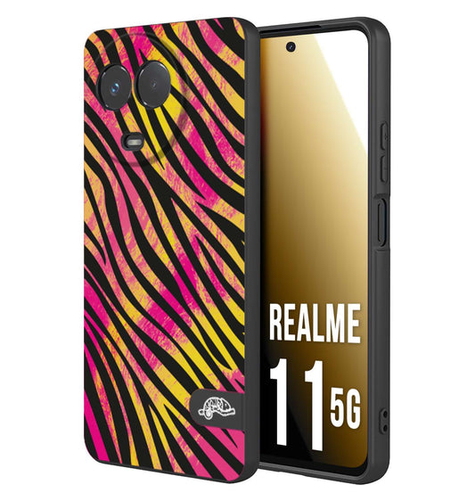 CUSTOMIZZA - Custodia cover nera morbida in tpu compatibile per Oppo Realme 11 5G zebrata maculata a rilievo soft touch donna fucsia gialla