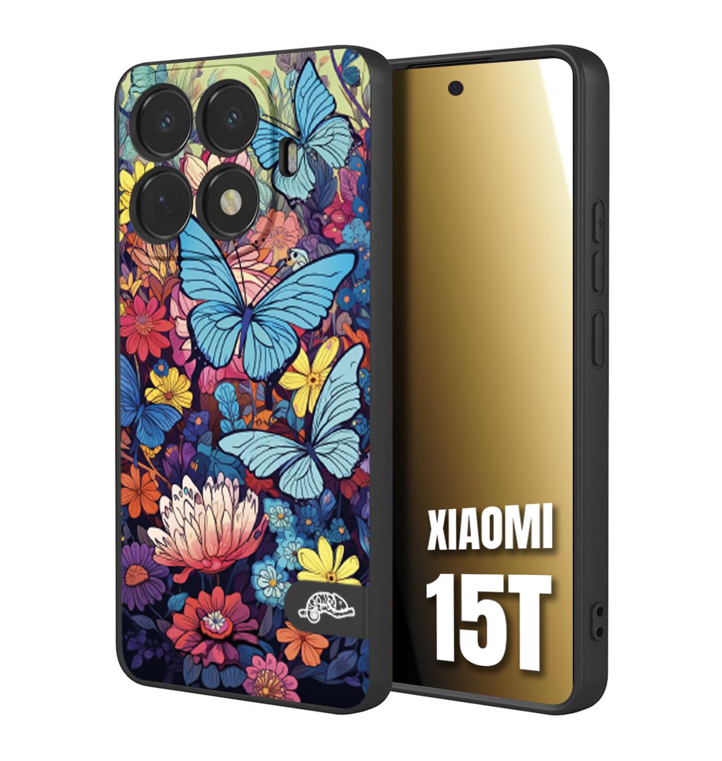 CUSTOMIZZA - Custodia cover nera morbida in tpu compatibile per Xiaomi 15T farfalle butterfly moderno donna disegnate gialla blu rosa
