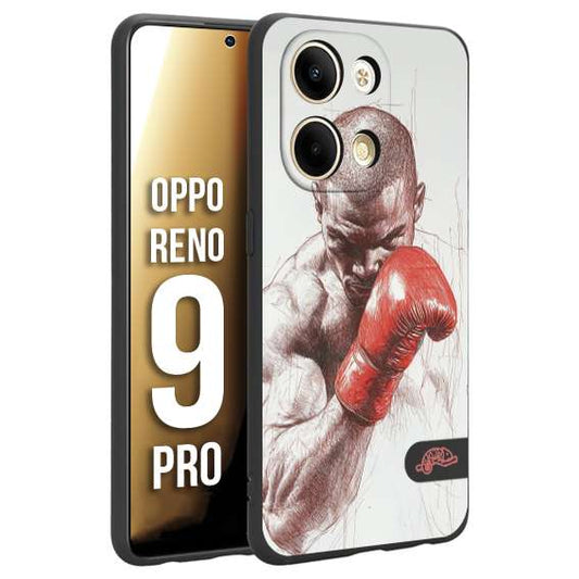 CUSTOMIZZA - Custodia cover nera morbida in tpu compatibile per Oppo Reno 9 PRO pugilato pugili disegno tattoo guantoni box sport primo piano