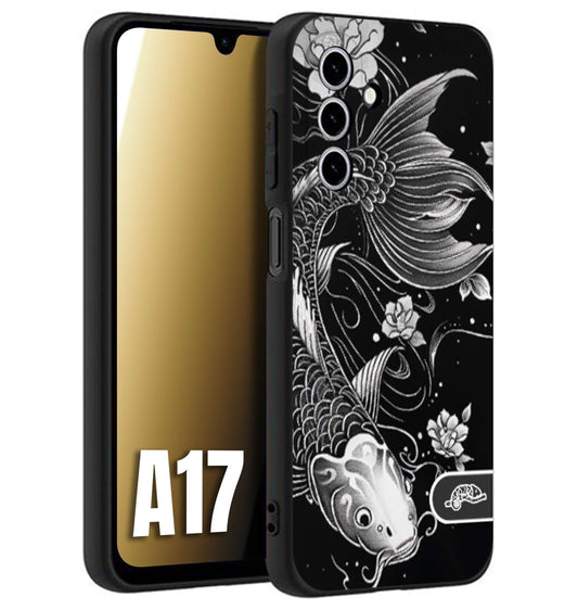 CUSTOMIZZA - Custodia cover nera morbida in tpu compatibile per Samsung A17 carpa koi black and white bianco a rilievo disegnato tattoo tatuaggio