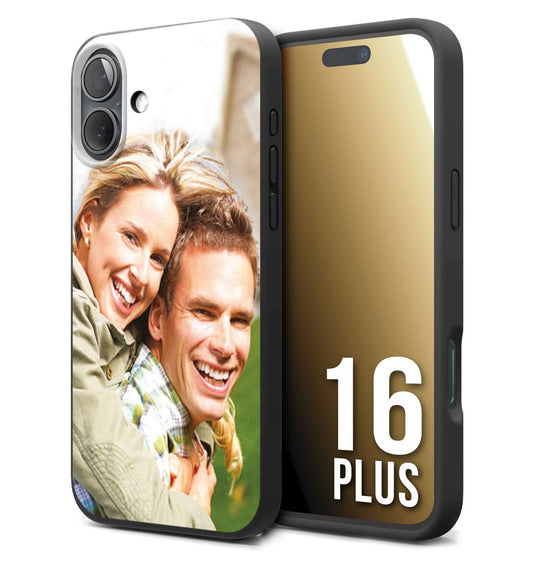 CUSTOMIZZA - Custodia cover nera morbida in tpu compatibile per iPhone 16 PLUS personalizzata con foto immagine scritta a piacere