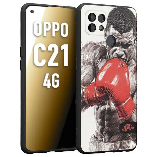 CUSTOMIZZA - Custodia cover nera morbida in tpu compatibile per Realme C21 4G pugilato pugili disegno tattoo guantoni box pesi massimi gancio
