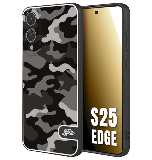 CUSTOMIZZA - Custodia cover nera morbida in tpu compatibile per Samsung S25 EDGE camouflage mimetico militare nero black grigio