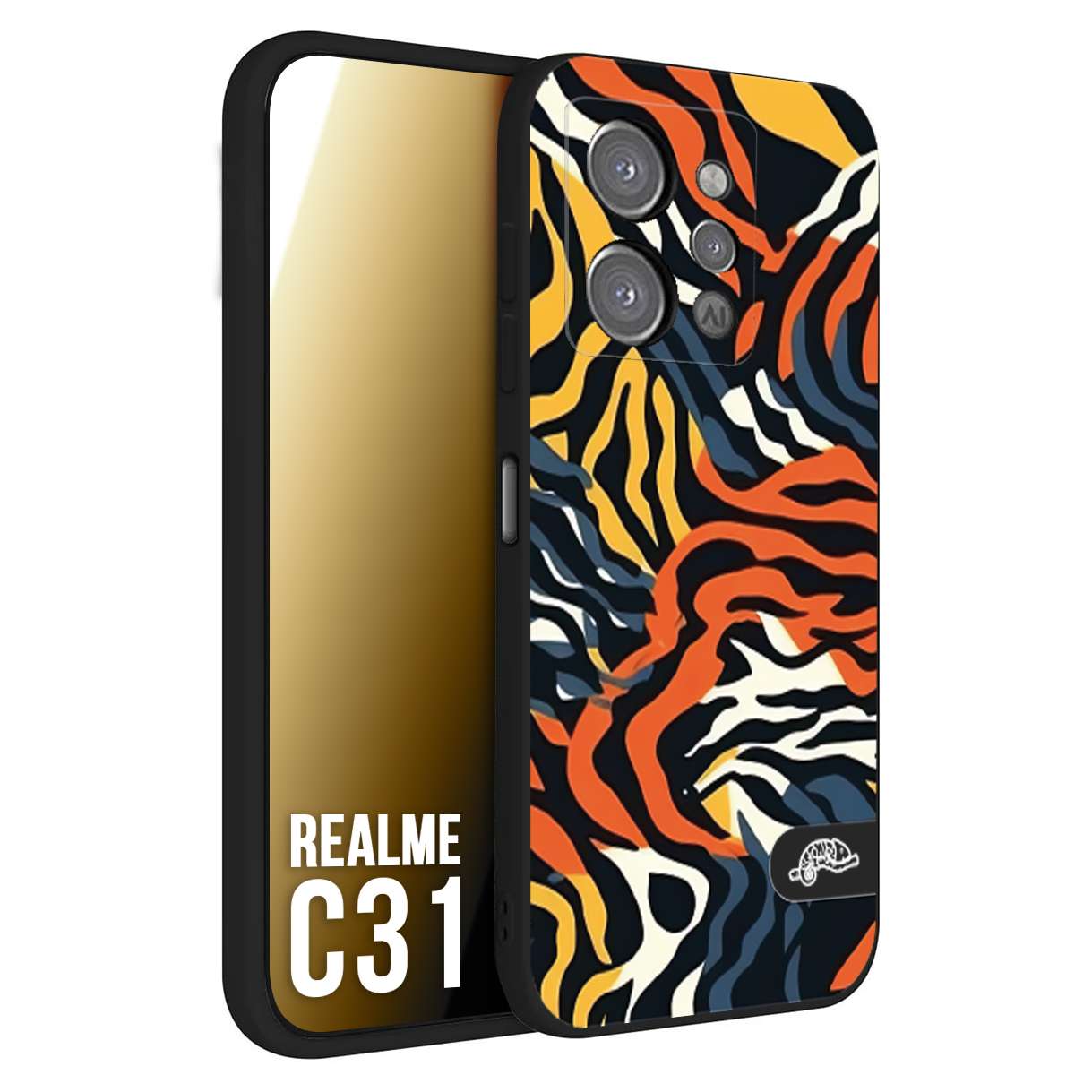 CUSTOMIZZA - Custodia cover nera morbida in tpu compatibile per Oppo Realme C31 leopardato maculato tigrato tiger colorata gialla blu arancio