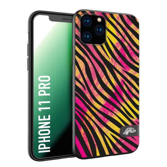 CUSTOMIZZA - Custodia cover nera morbida in tpu compatibile per iPhone 11 PRO zebrata maculata a rilievo soft touch donna fucsia gialla