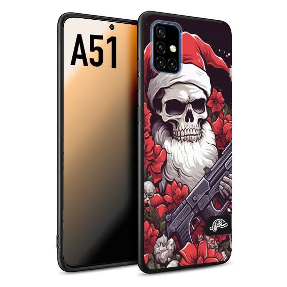 CUSTOMIZZA - Custodia cover nera morbida in tpu compatibile per Samsung A51 teschio natale santa claus fiori tattoo disegnato