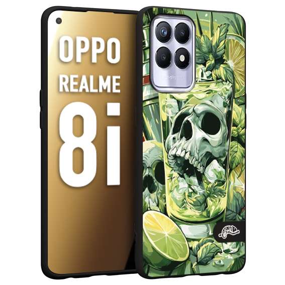 CUSTOMIZZA - Custodia cover nera morbida in tpu compatibile per Realme 8i Mojito cocktail teschio illustrazione drink lime menta ghiacci tropicale street art