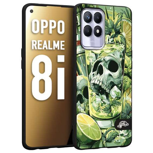 CUSTOMIZZA - Custodia cover nera morbida in tpu compatibile per Realme 8i Mojito cocktail teschio illustrazione drink lime menta ghiacci tropicale street art